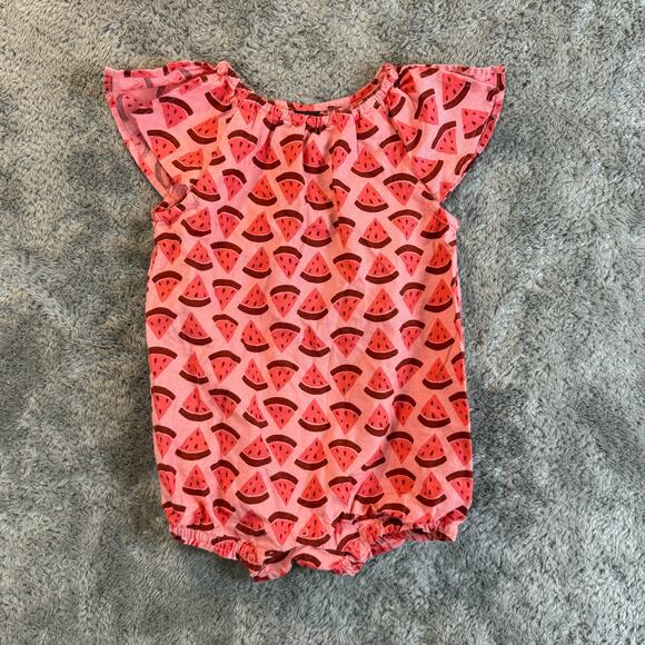 Tea Collection Watermelon Romper Linen Blend Bubble Outfit Girl 12-18 Months - Picture 2 of 7